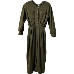 Expo Women’s Vintage Olive Green Button Down Long‎ Sleeve Dress   Sz 12